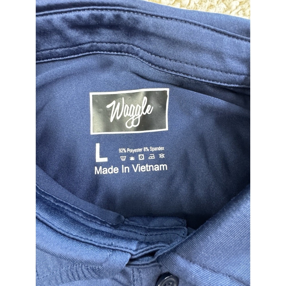 Waggle Brand Golf Polo Shirt Mens Large Blue Short Sleeve Performance Stretch - Picture 6 of 8